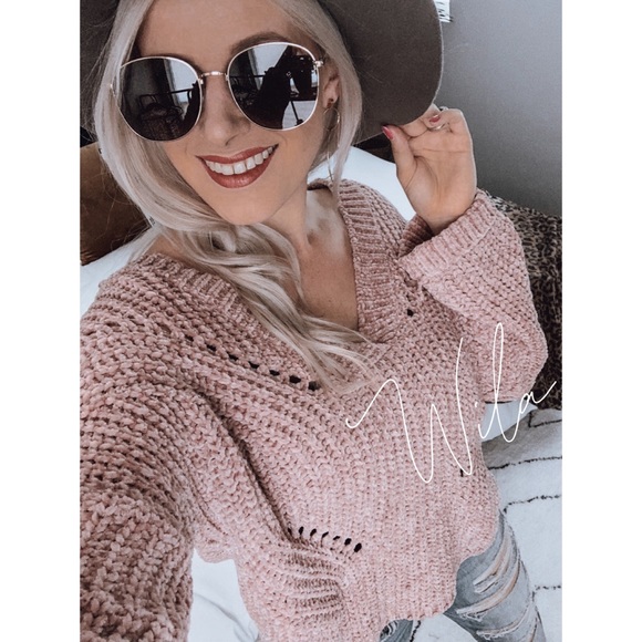 LAST CHANCE❄️ Chenille v neck sweater pink - Picture 2 of 8